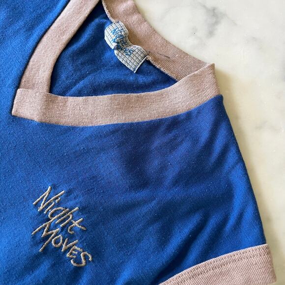 Vintage 80s Blue Night Moves Sleeveless Ringer Midi Nightgown / Dress / S M - Picture 3 of 8